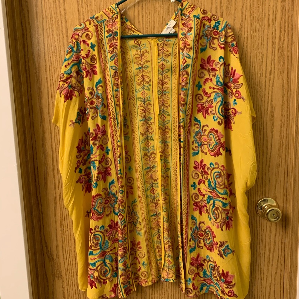 Mustard embroidered Kimono